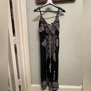 Black and White Printed Spaghetti-Strap Maxi Dress